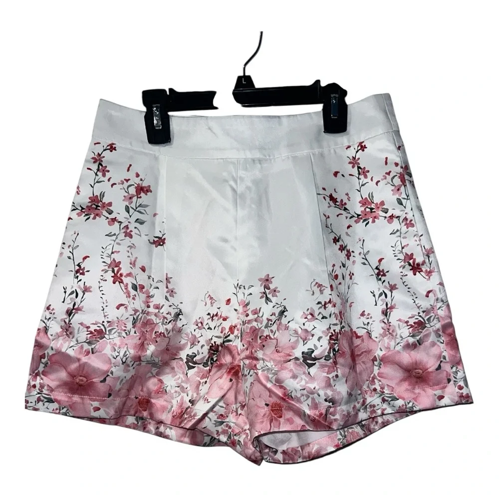 COMMENSE Floral Print Pleated Shorts Set Without Belt COLOR - Pink, NWT - Picture 2 of 12